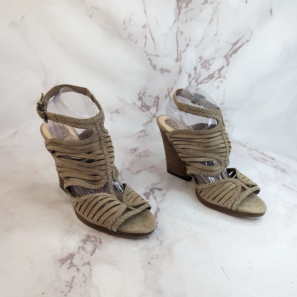 Vince Camuto Bootie Womens 12 42 Ankle Cage Strappy Jamil Braided Suede Shoes